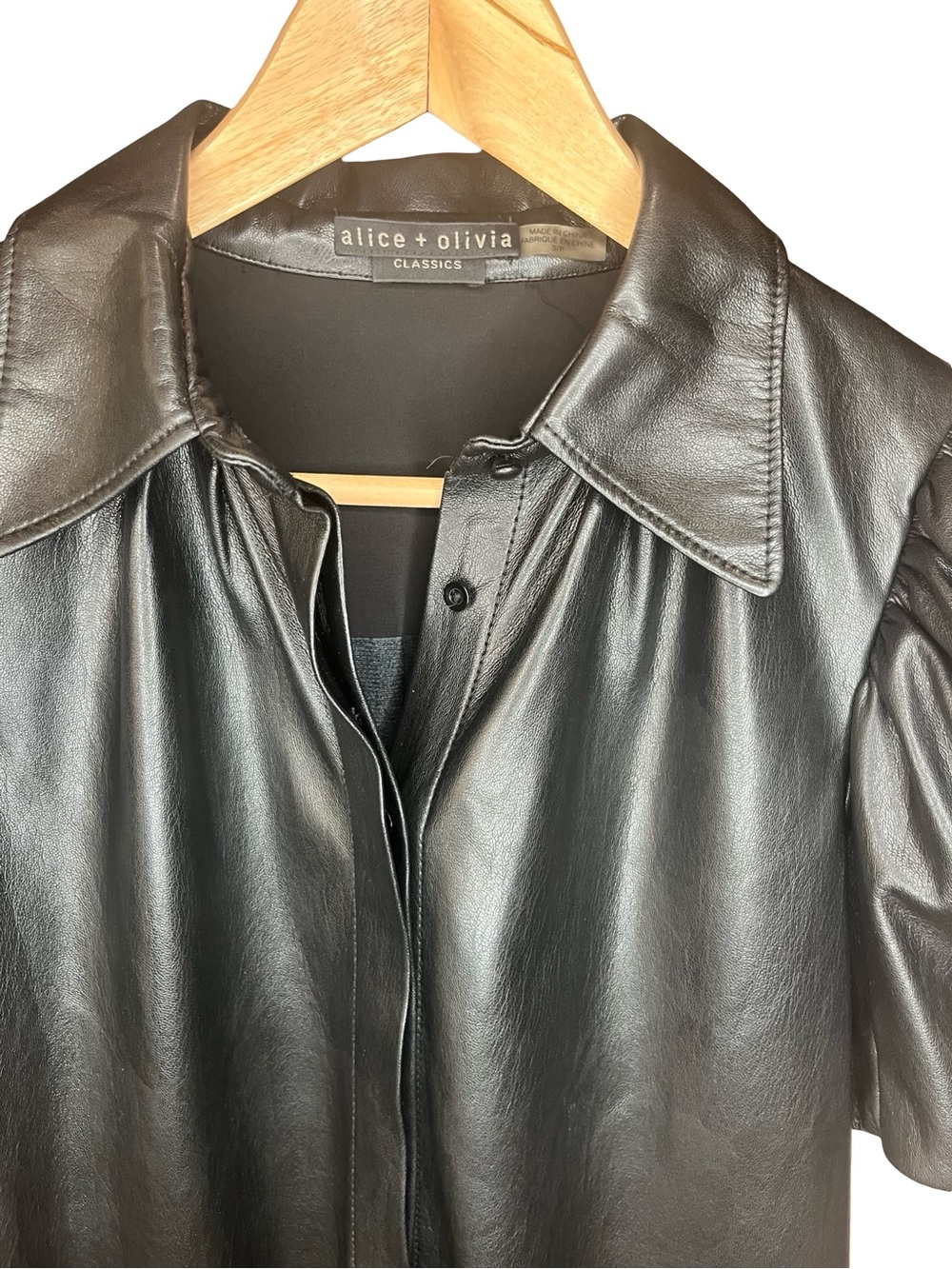 Alice + Olivia Jem Vegan Leather Puff Sleeve Mini Dress Black Size S - Picture 8 of 15